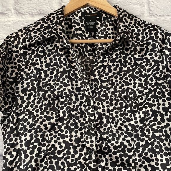 BCBGMAXAZRIA Short Sleeve Polka Dot Blouse Size Medium - Picture 3 of 8